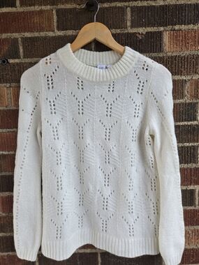 GAP Ivory Open-Knit Crewneck Sweater